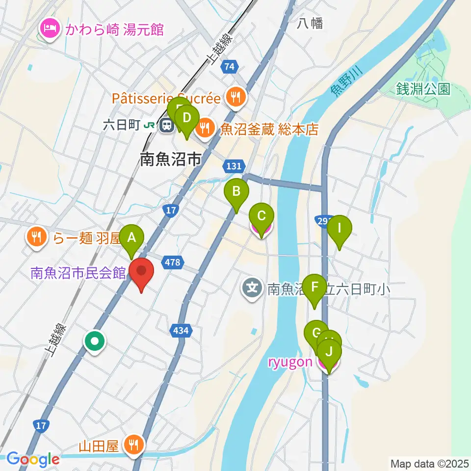 南魚沼市民会館周辺のホテル一覧地図