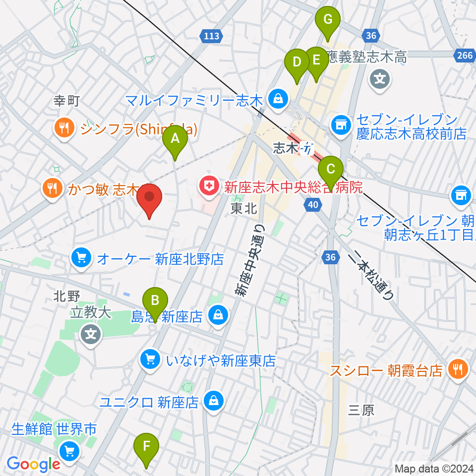 ムジカアシード志木校周辺のホテル一覧地図