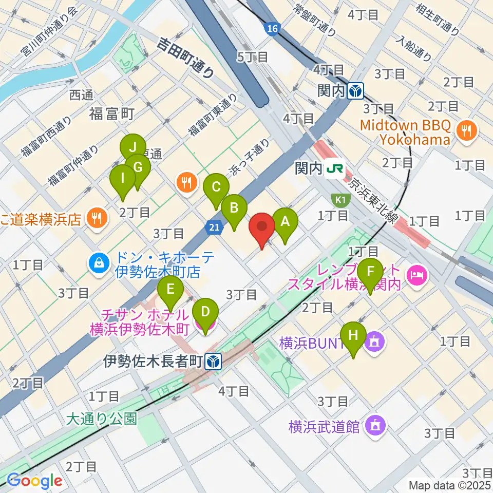 横浜バロック関内サロン周辺のホテル一覧地図