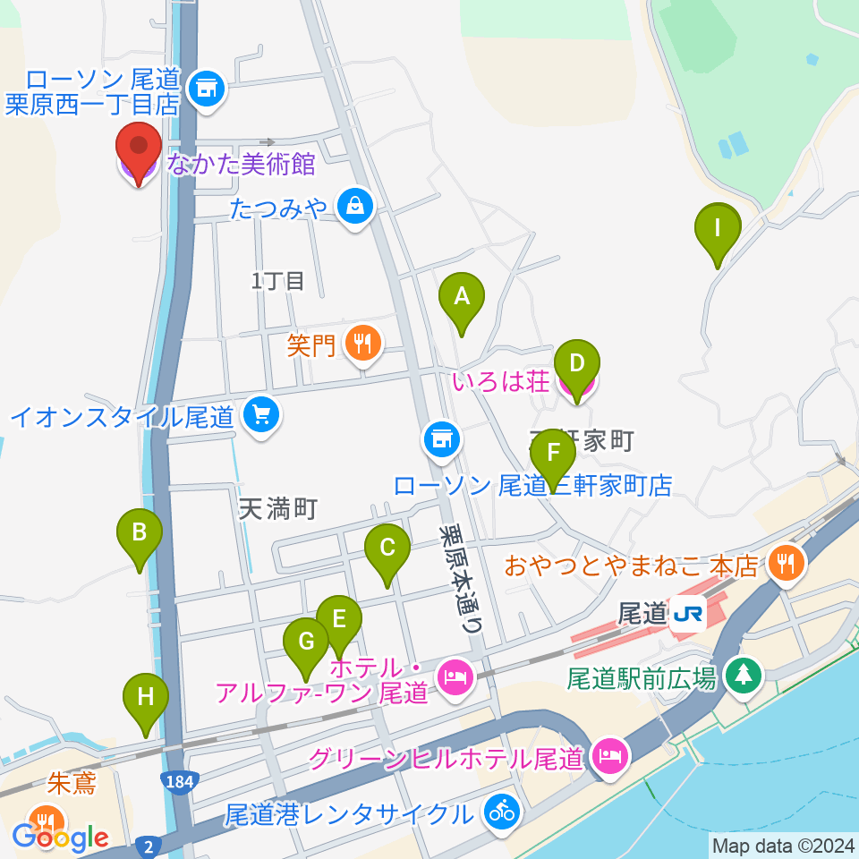 なかた美術館周辺のホテル一覧地図