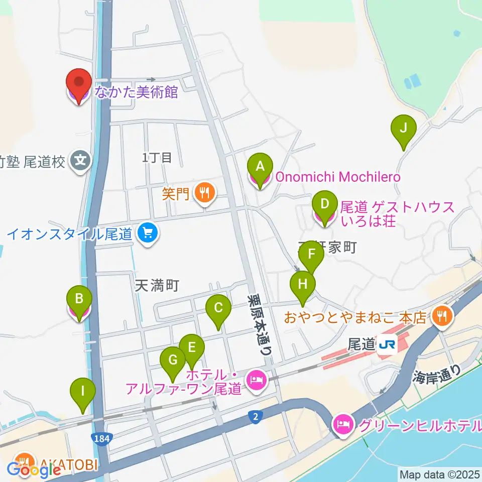 なかた美術館周辺のホテル一覧地図