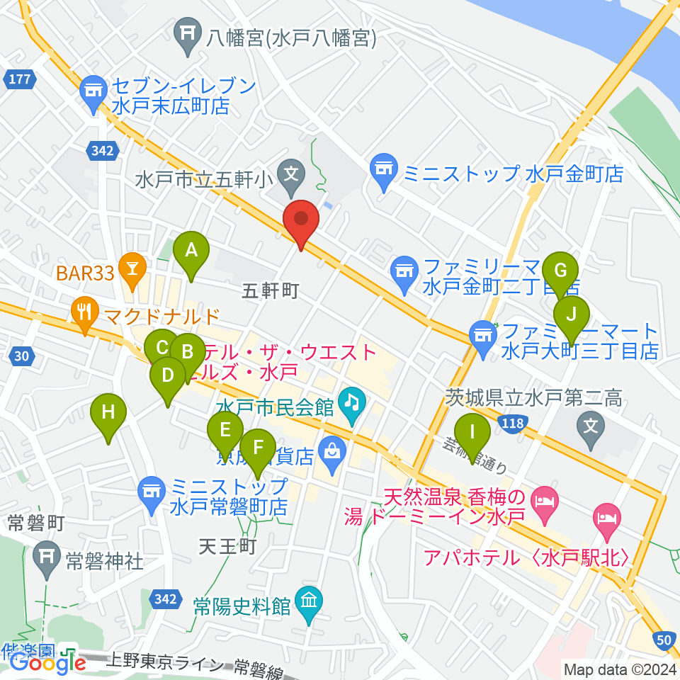 水戸奏楽堂周辺のホテル一覧地図