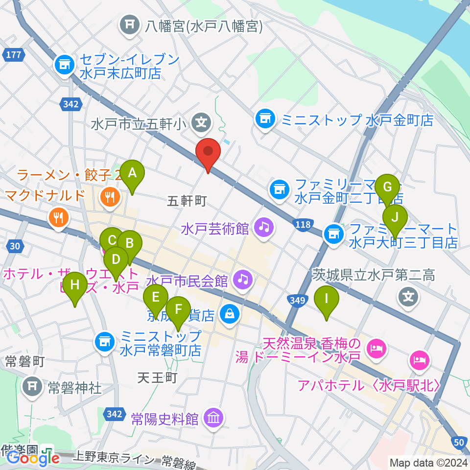 水戸奏楽堂周辺のホテル一覧地図