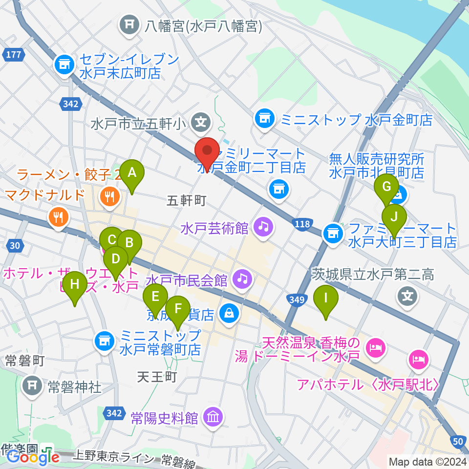 水戸奏楽堂周辺のホテル一覧地図