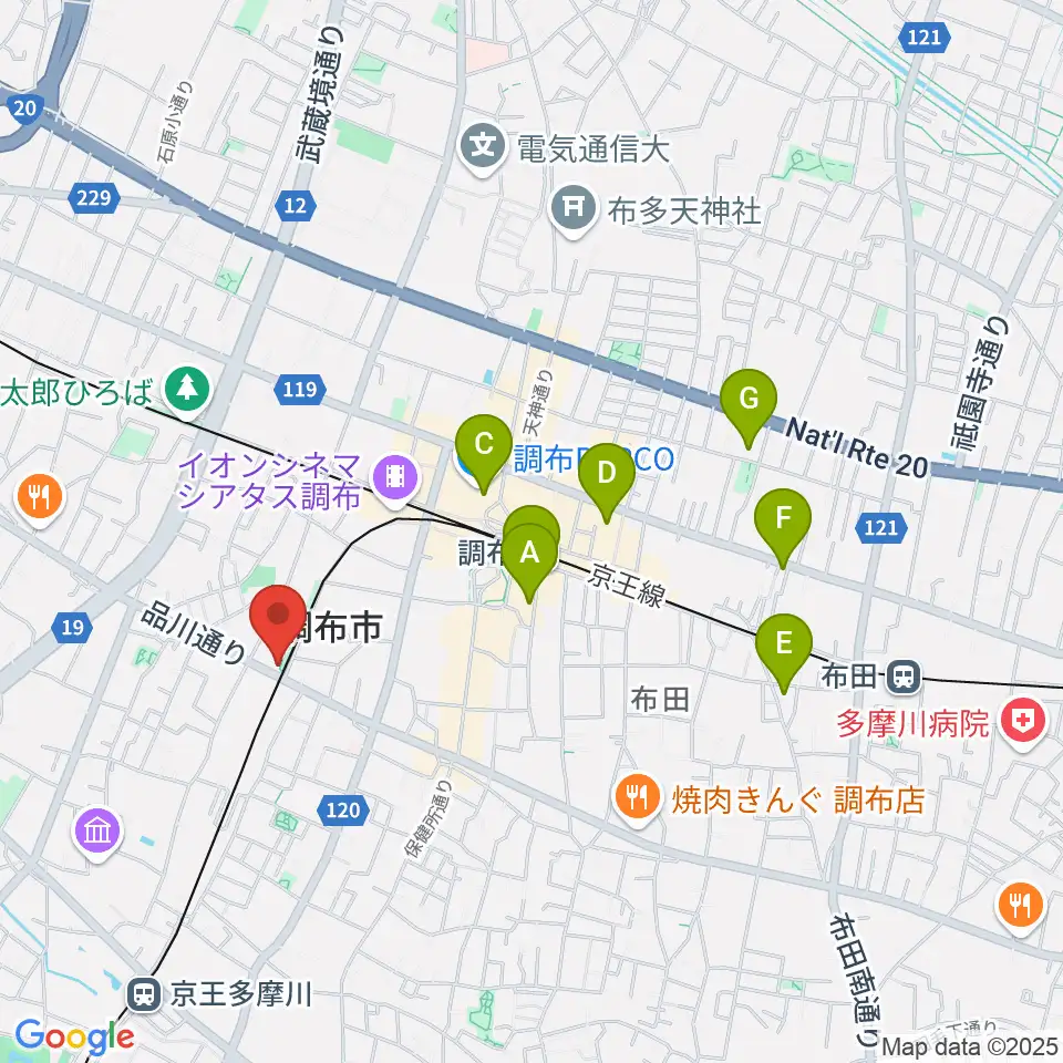 調布GINZ周辺のホテル一覧地図