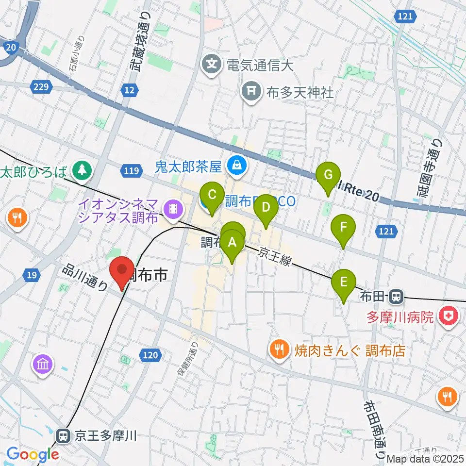 調布GINZ周辺のホテル一覧地図