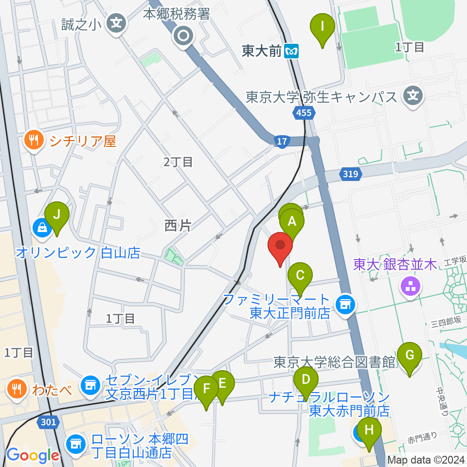 求道会館周辺のホテル一覧地図