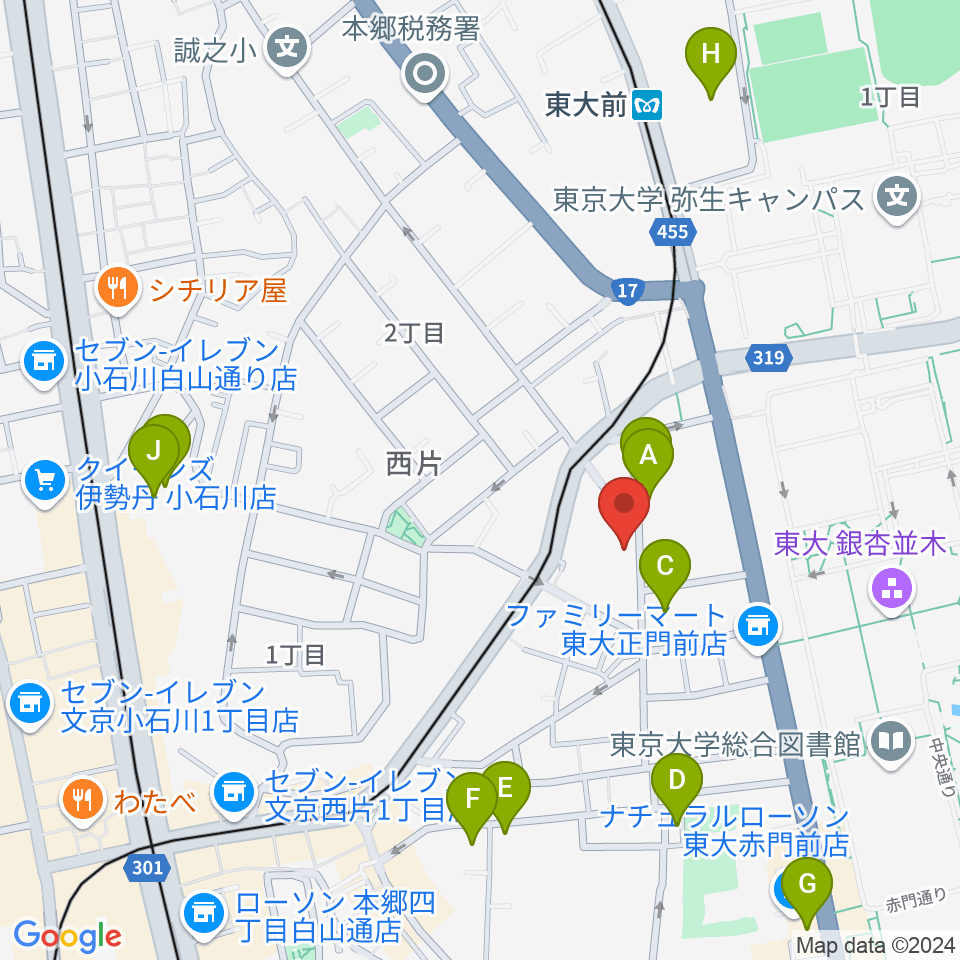 求道会館周辺のホテル一覧地図