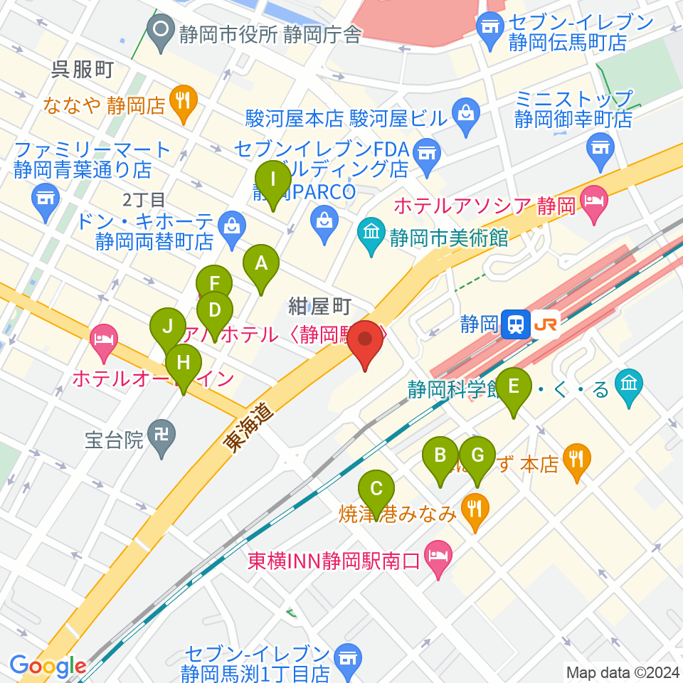 静岡音楽館AOI周辺のホテル一覧地図