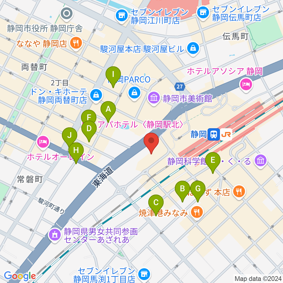 静岡音楽館AOI周辺のホテル一覧地図