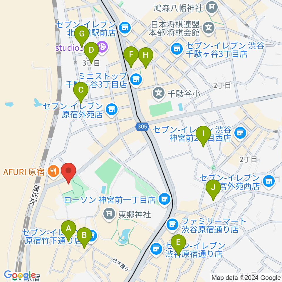 アコスタディオ周辺のホテル一覧地図