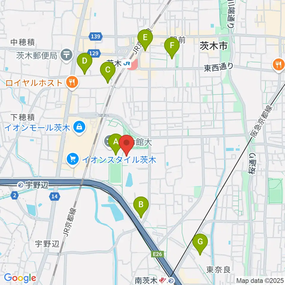 立命館いばらきフューチャープラザ周辺のホテル一覧地図