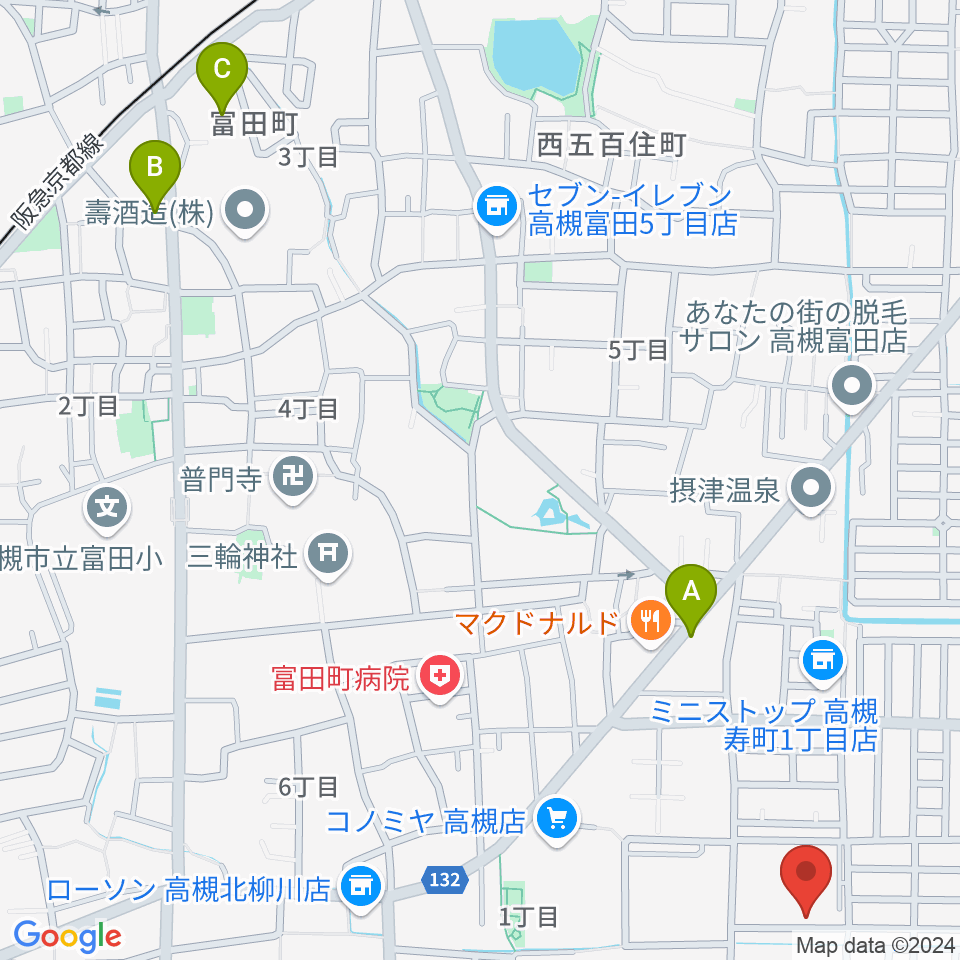 高槻ハイダウェイ周辺のホテル一覧地図