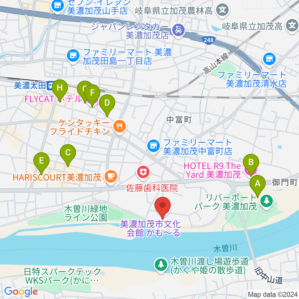 かも〜る 美濃加茂市文化会館周辺のホテル一覧地図