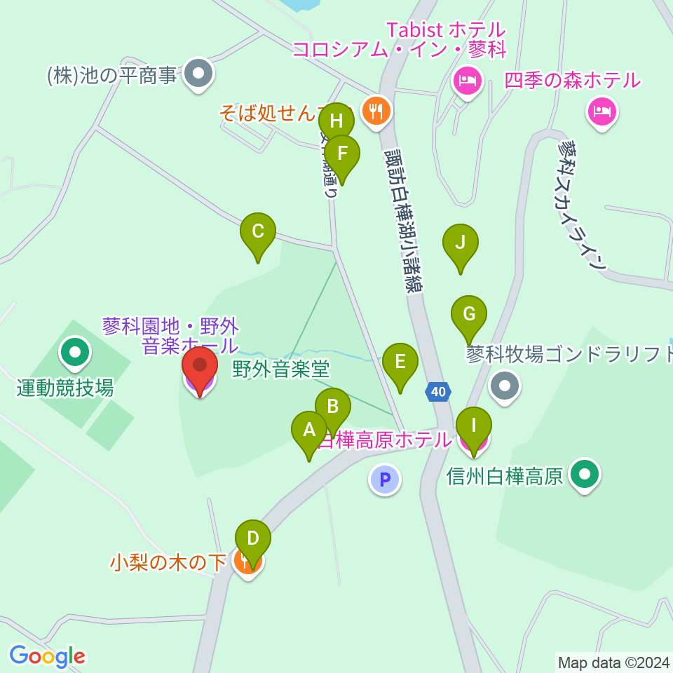 蓼科園地・野外音楽ホール周辺のホテル一覧地図