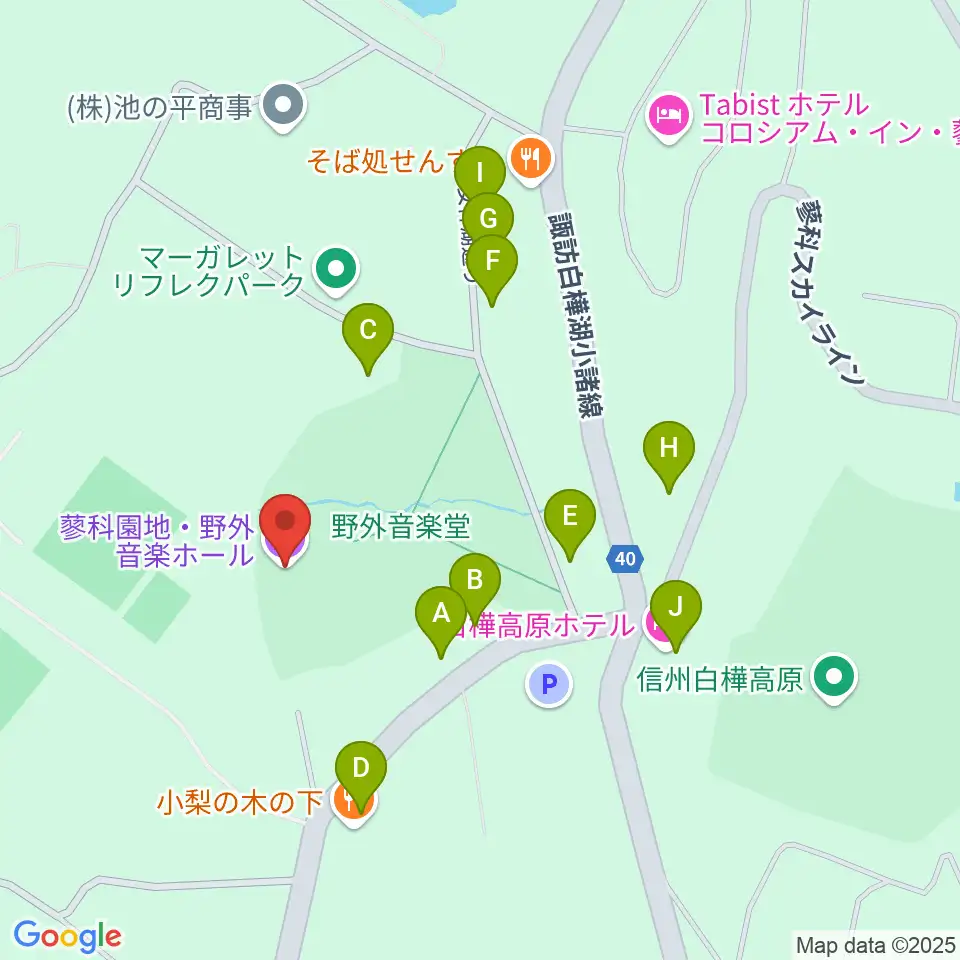 蓼科園地・野外音楽ホール周辺のホテル一覧地図