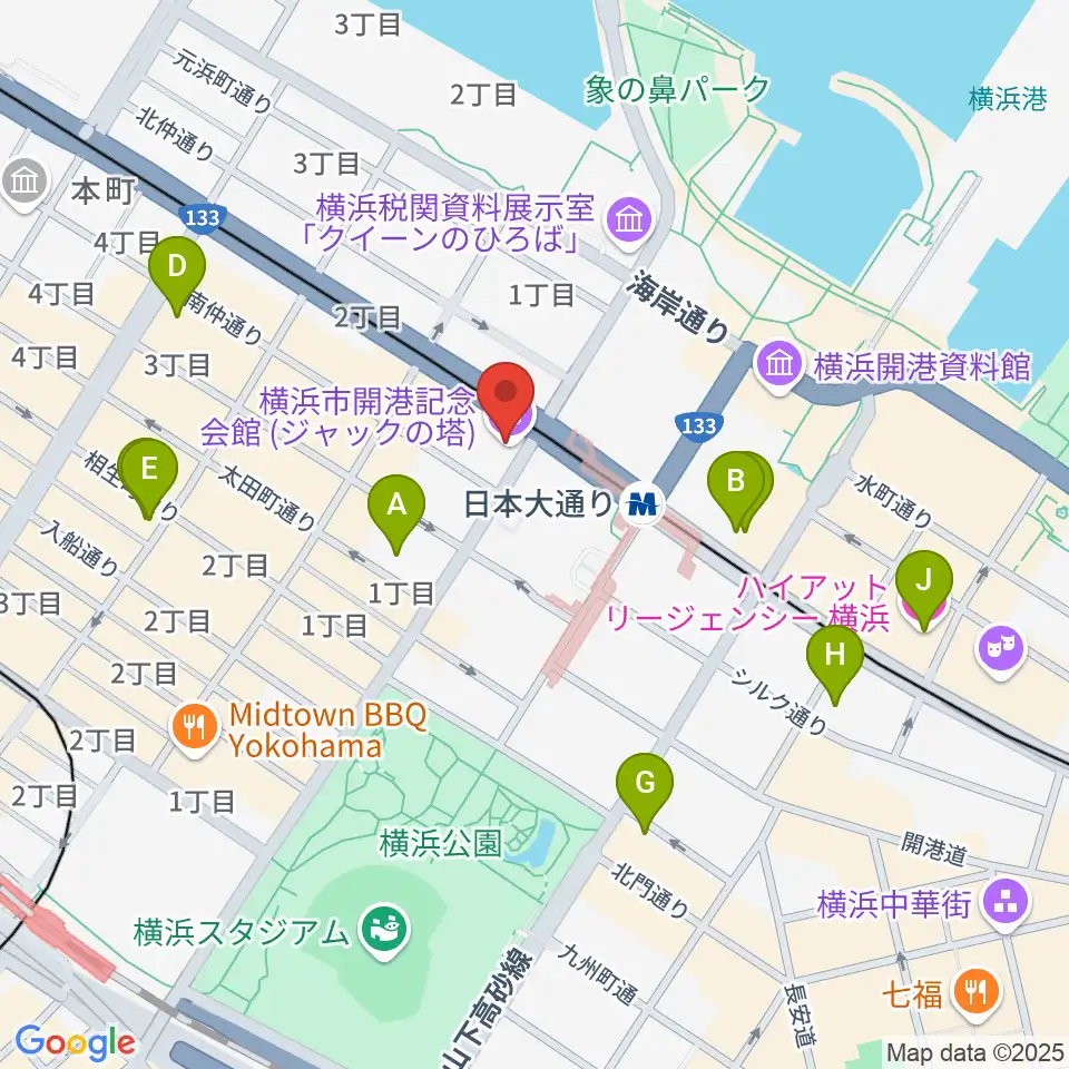 横浜市開港記念会館周辺のホテル一覧地図