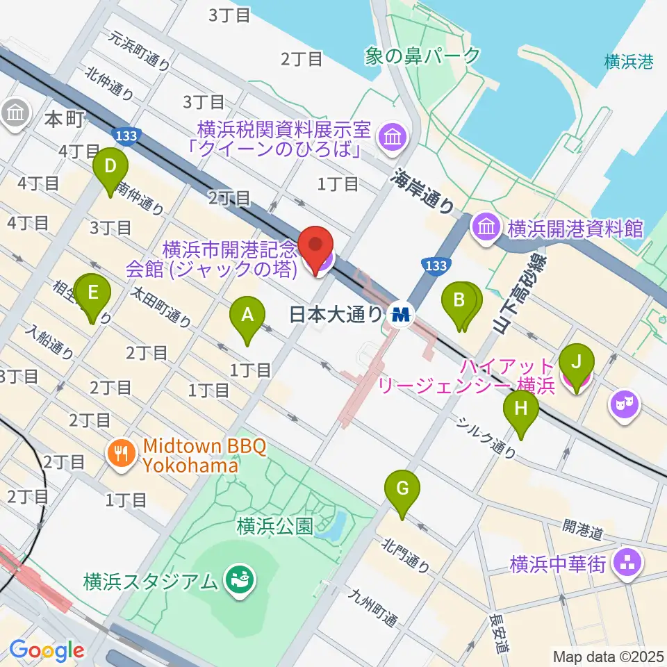 横浜市開港記念会館周辺のホテル一覧地図