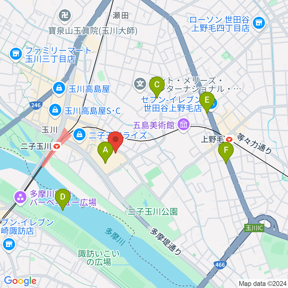 イッツコムスタジオ＆ホール二子玉川ライズ周辺のホテル一覧地図