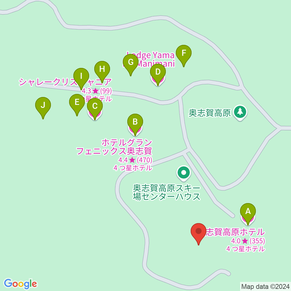 奥志賀高原 森の音楽堂周辺のホテル一覧地図