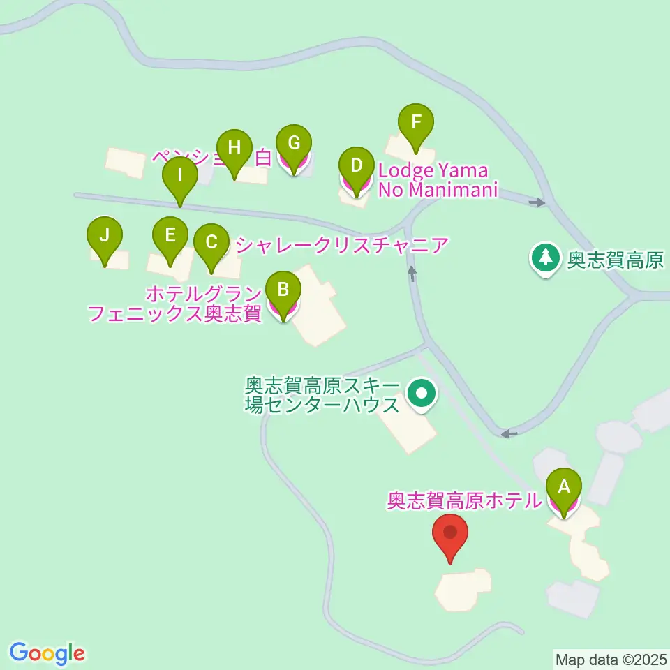 奥志賀高原 森の音楽堂周辺のホテル一覧地図