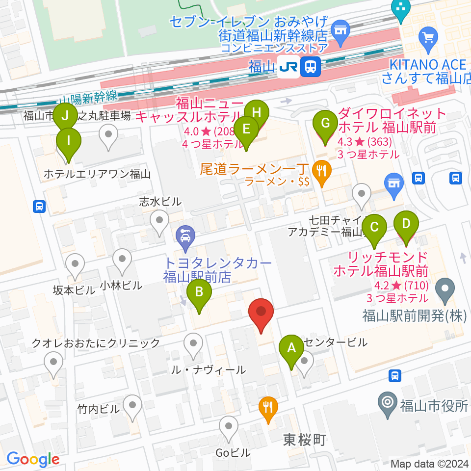 スガナミ楽器 福山本店周辺のホテル一覧地図