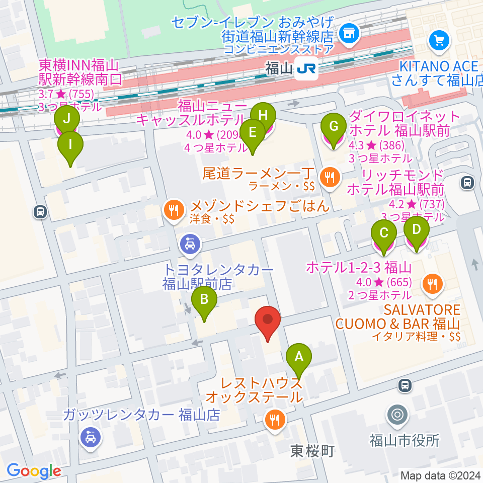 スガナミ楽器 福山本店周辺のホテル一覧地図