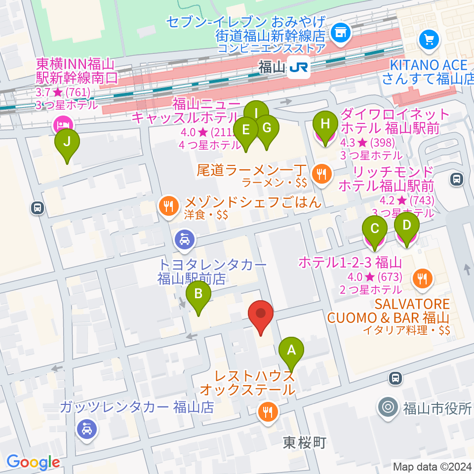 スガナミ楽器 福山本店周辺のホテル一覧地図