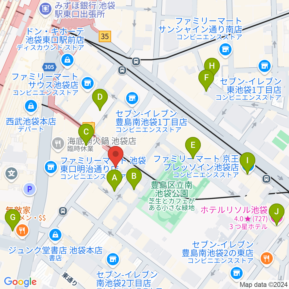 クロサワ楽器池袋店 アコースティック館周辺のホテル一覧地図