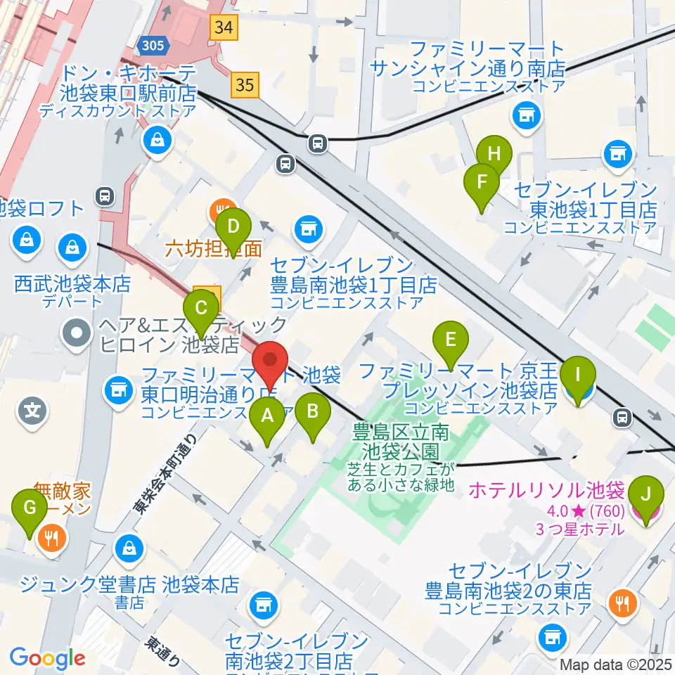 クロサワ楽器池袋店 アコースティック館周辺のホテル一覧地図