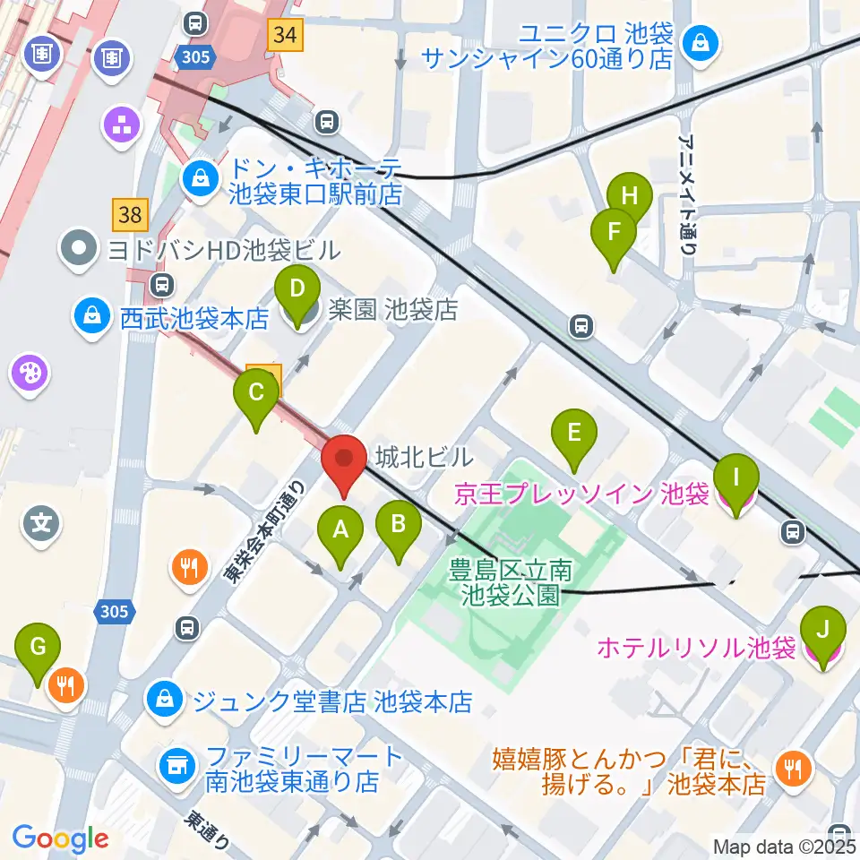 クロサワ楽器池袋店 アコースティック館周辺のホテル一覧地図