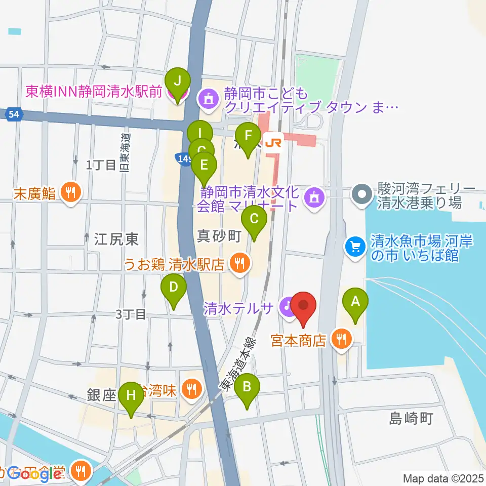 清水テルサ周辺のホテル一覧地図