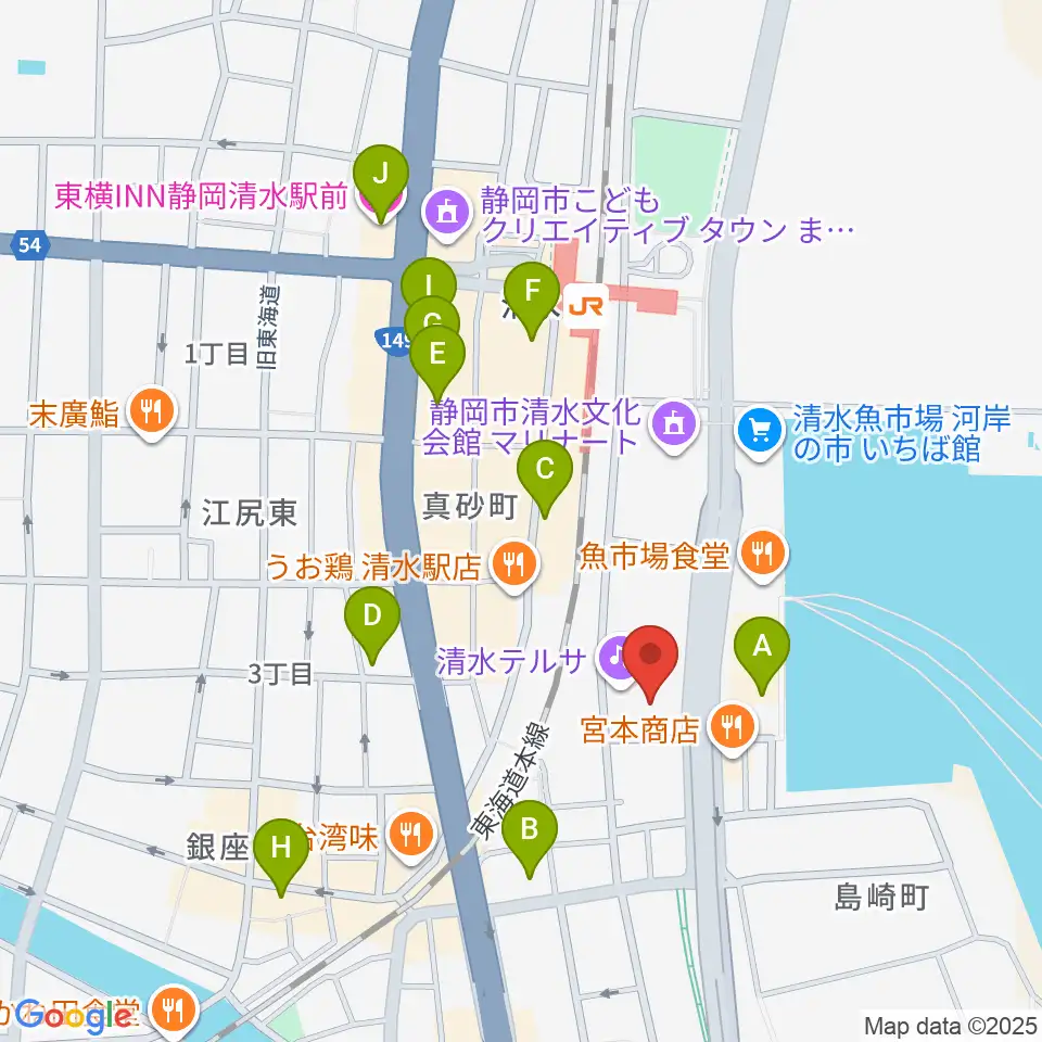 清水テルサ周辺のホテル一覧地図