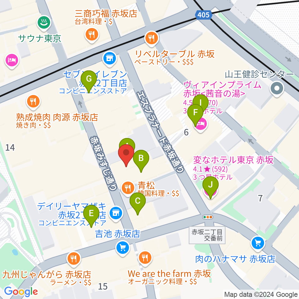 赤坂カンティーナ周辺のホテル一覧地図