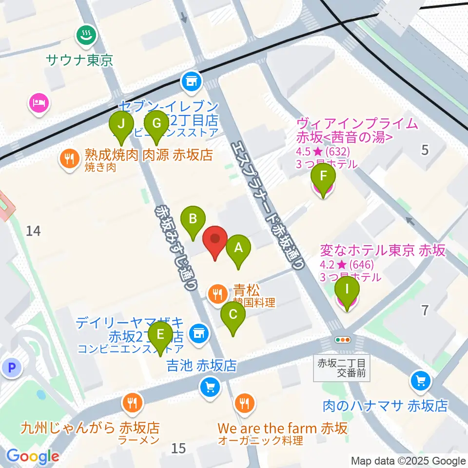 赤坂カンティーナ周辺のホテル一覧地図