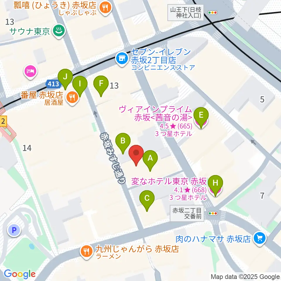 赤坂カンティーナ周辺のホテル一覧地図