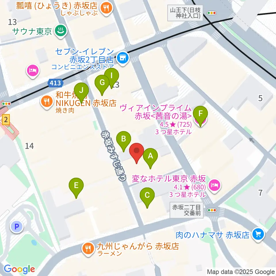 赤坂カンティーナ周辺のホテル一覧地図