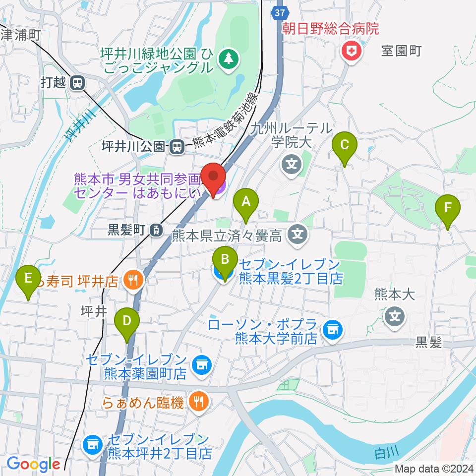 熊本市男女共同参画センターはあもにい周辺のホテル一覧地図