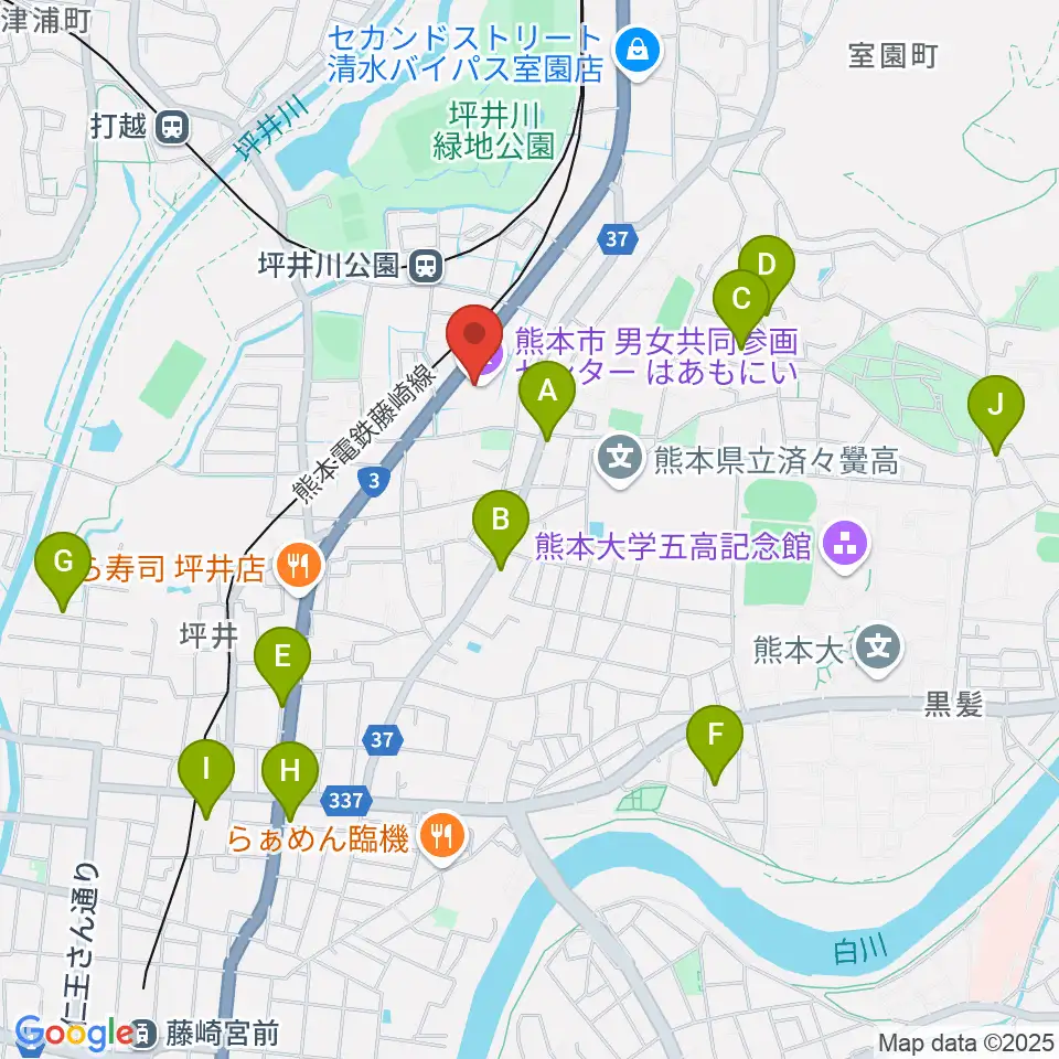 熊本市男女共同参画センターはあもにい周辺のホテル一覧地図