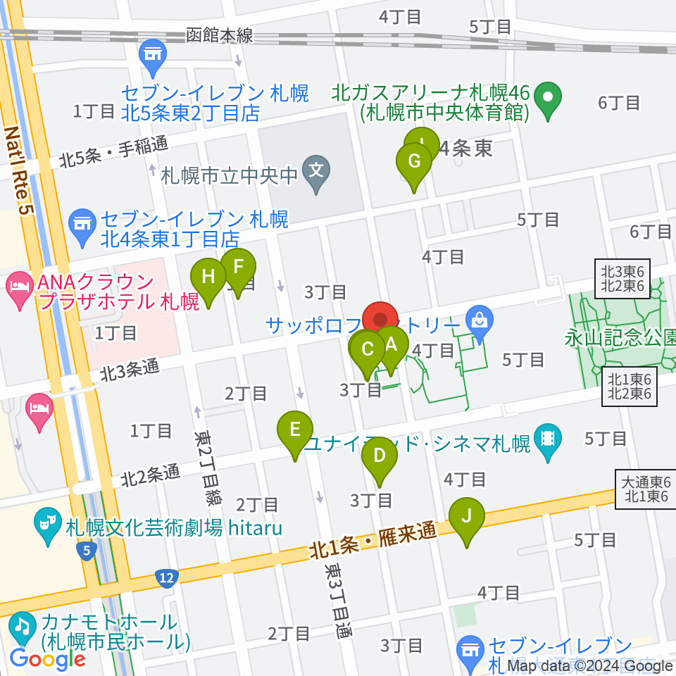 サッポロファクトリー周辺のホテル一覧地図