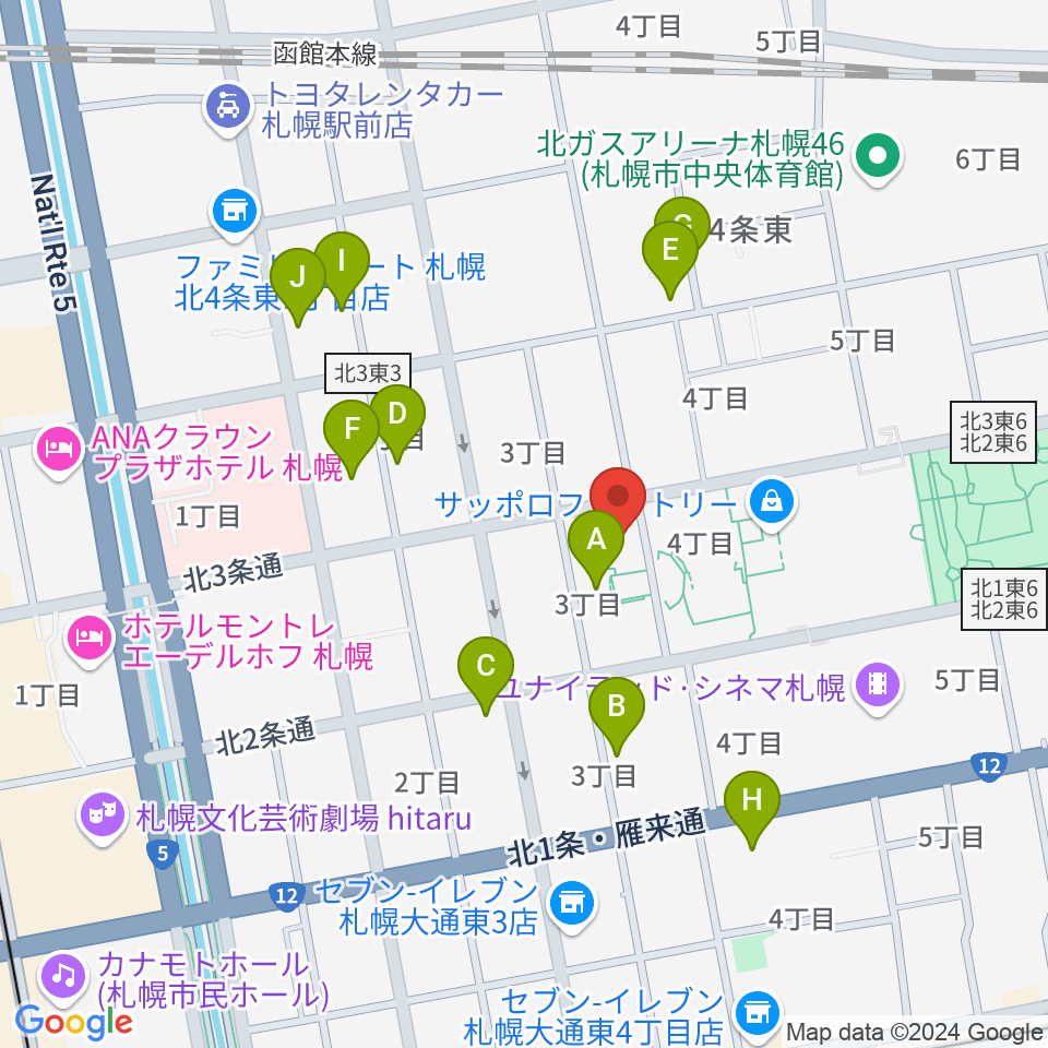 サッポロファクトリー周辺のホテル一覧地図