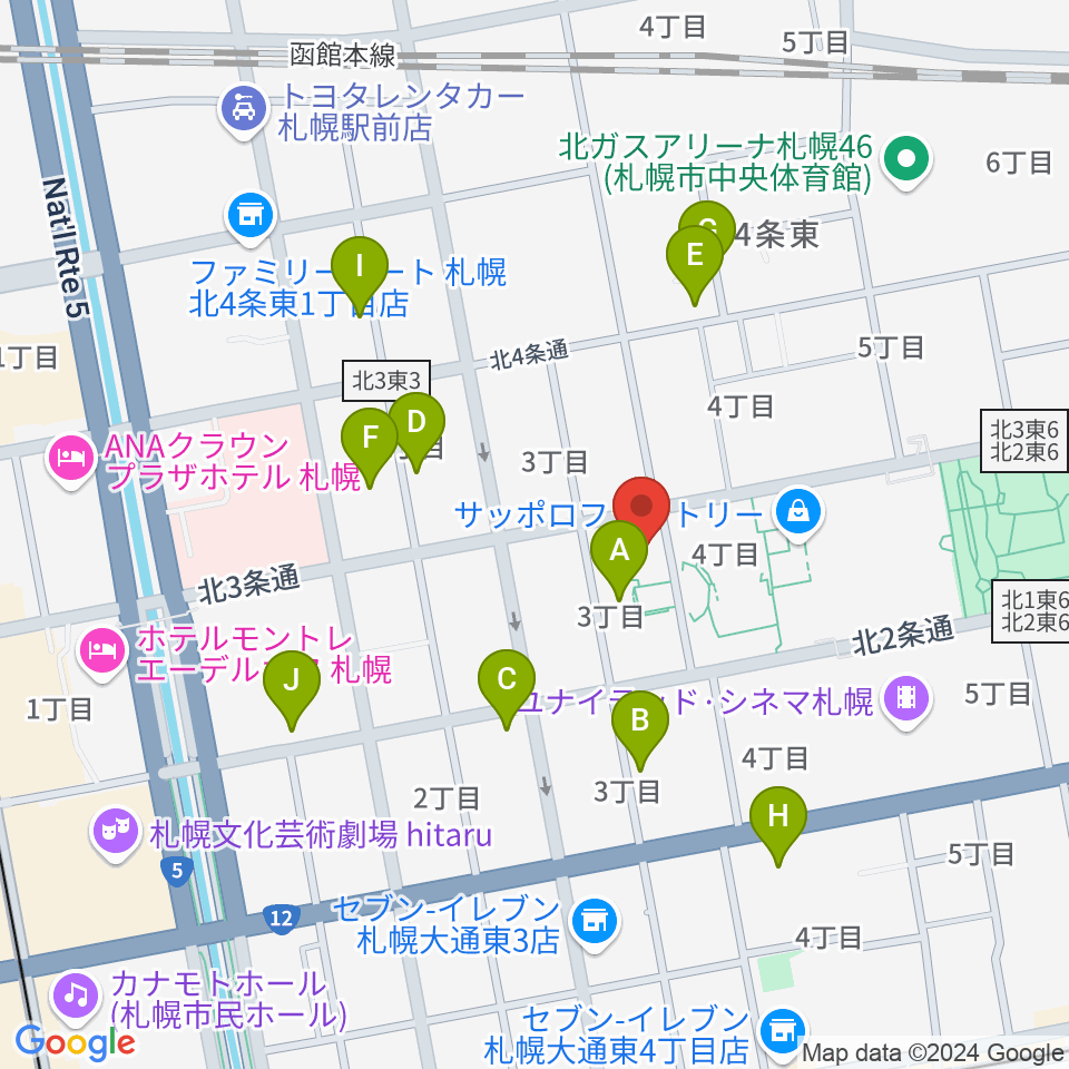 サッポロファクトリー周辺のホテル一覧地図