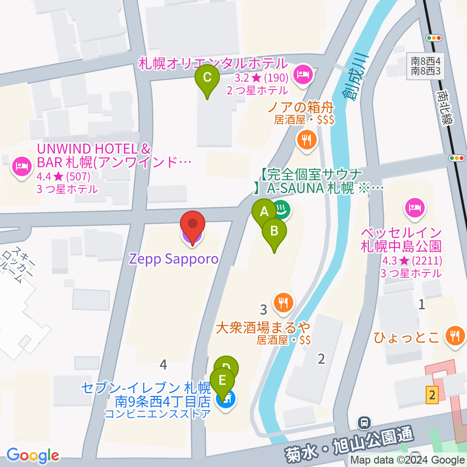 Zepp札幌周辺のホテル一覧地図