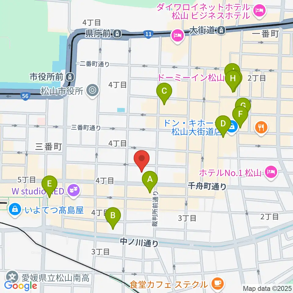 ヤマハミュージック 松山店周辺のホテル一覧地図
