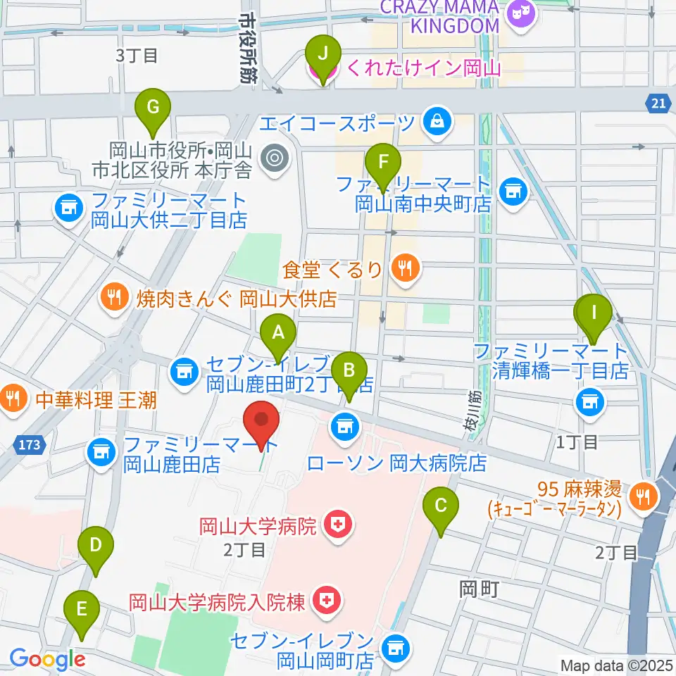 岡山大学 Jホール周辺のホテル一覧地図