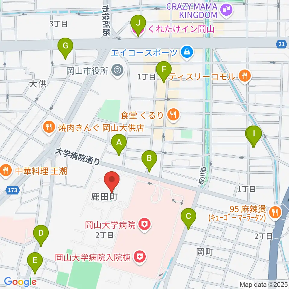 岡山大学 Jホール周辺のホテル一覧地図