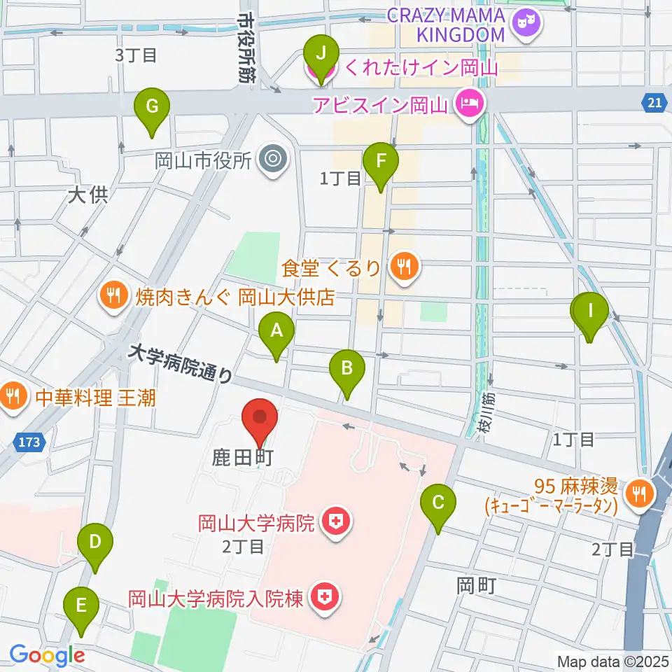 岡山大学 Jホール周辺のホテル一覧地図