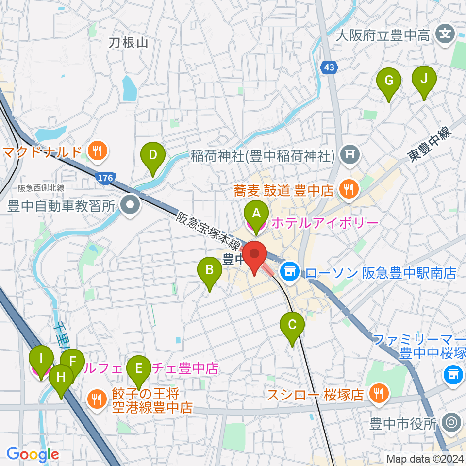 とよなか男女共同参画推進センターすてっぷ周辺のホテル一覧地図