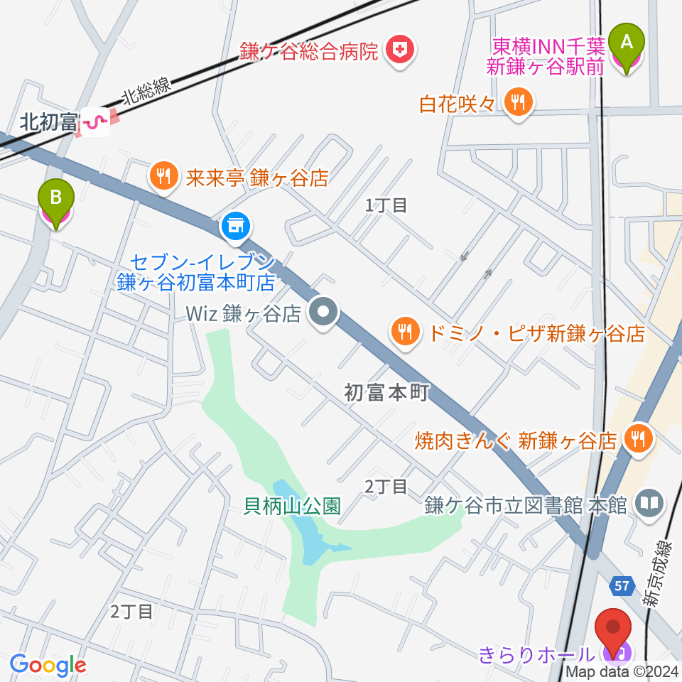 きらり鎌ケ谷市民会館・きらりホール周辺のホテル一覧地図