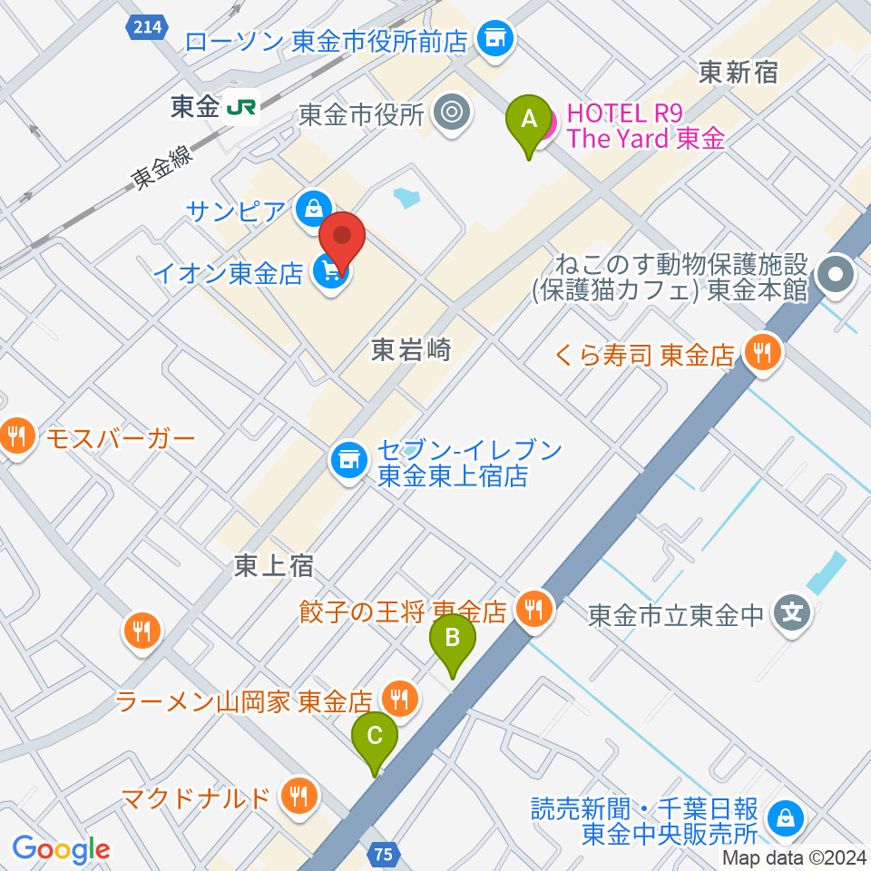 ユニスタイル東金 ヤマハミュージック周辺のホテル一覧地図